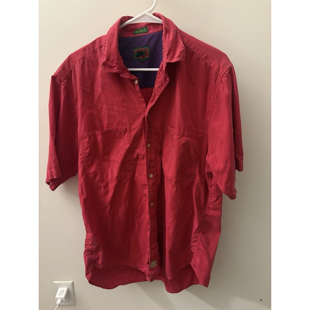 Vintage Boston Traders 100% Cotton Button Up Shirt Red Purple Men’s Large 90s